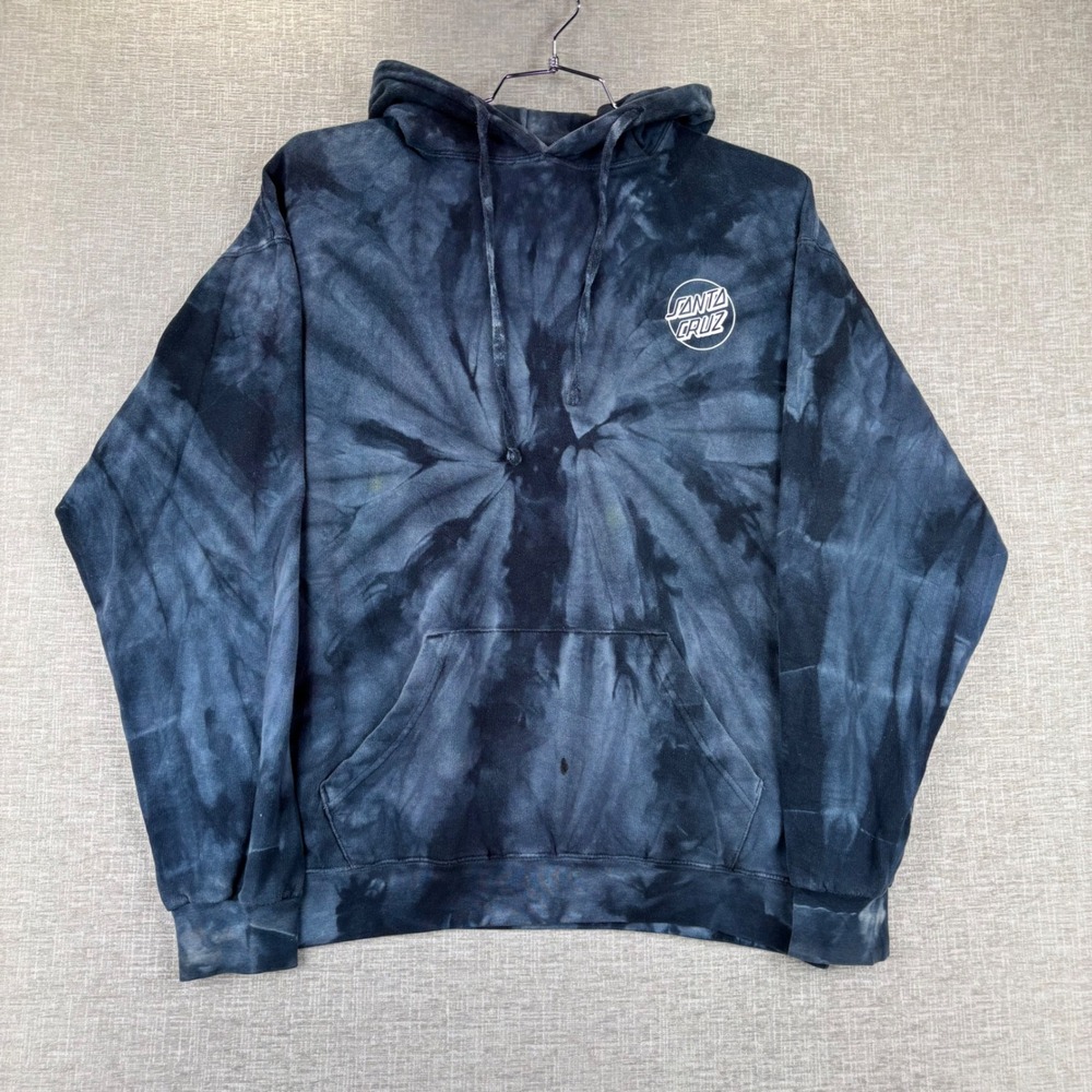 Santa Cruz Skateboards Tie Dye Hoodie Mens L Black Charcoal Dot Logo Pullover